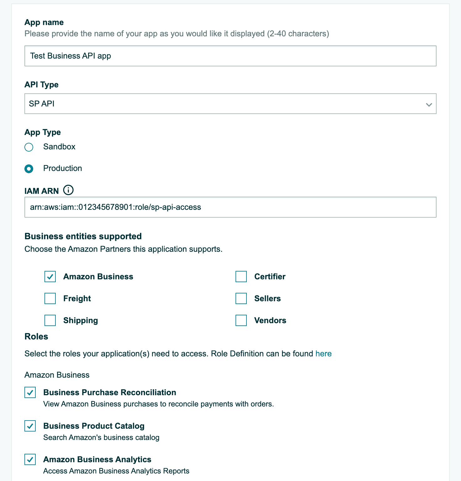 Business app config